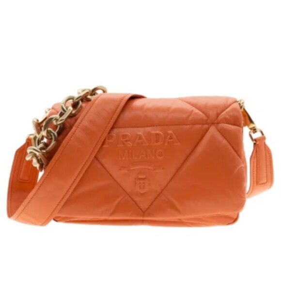 Prada Quilted System Shoulder Bag Orange Nappa Leather 1BD315 New - Picture 2 of 3